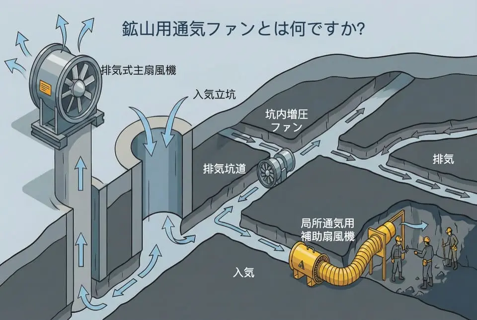 鉱山用通気ファンとは？坑内通気送風機の基礎と種類・選定ポイント