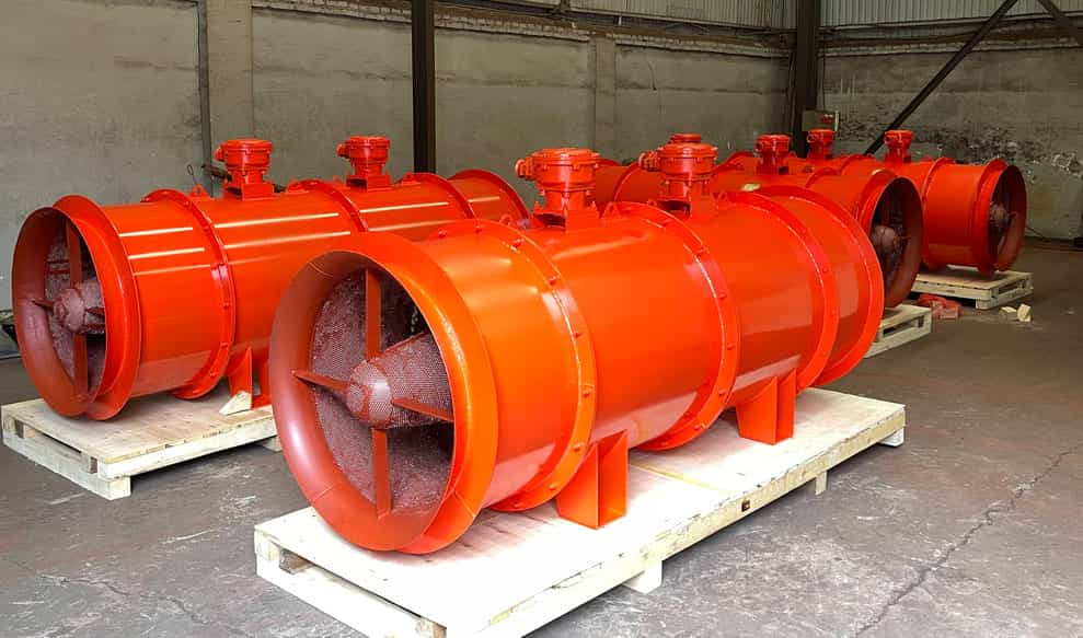 Overall appearance of a local mine fan produced by Bofeng for underground auxiliary ventilation